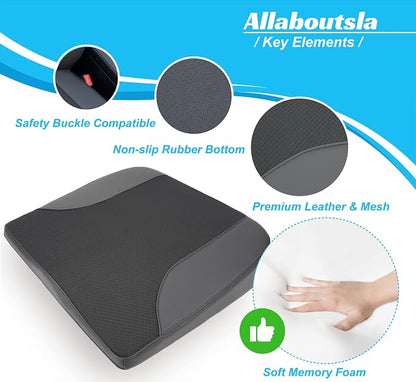 Allaboutsla Car Seat Cushion, Car Seat Cushions for Driving with Comfort Memory Foam - Sciatica & Back Pain Relief, Suitable for Car, Truck, Office Chair (Black)