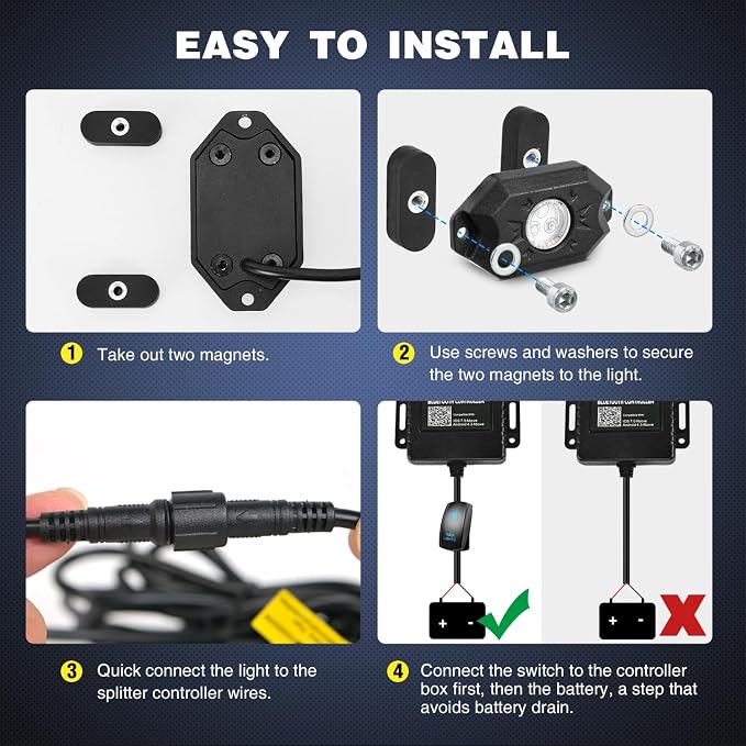Nilight RGB LED Rock Lights Kit 6 PCS Underglow Multicolor Neon Light Pod with Magnetic Base Bluetooth App Control Flashing Music Mode IP68 Wheel Well Light for Truck ATV UTV RZR SUV