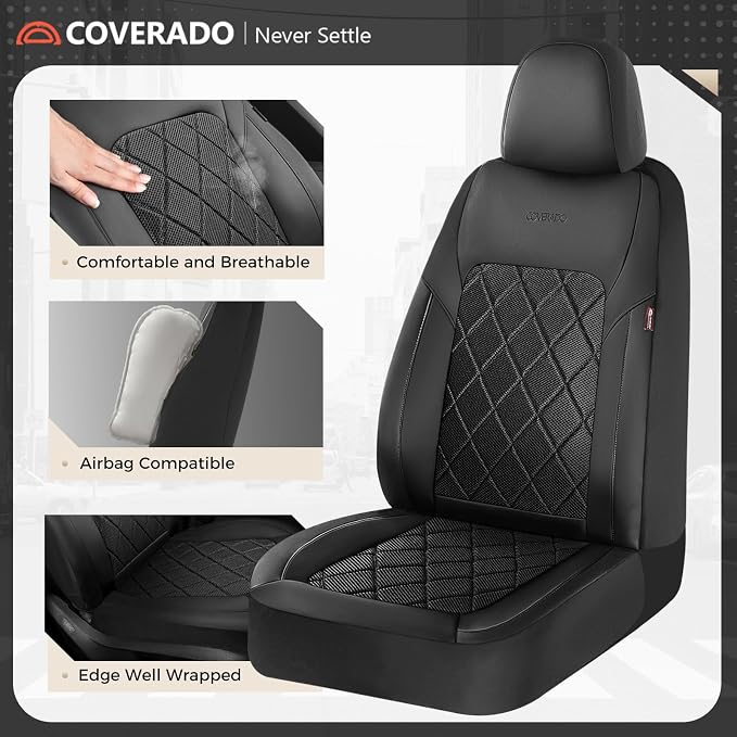Coverado Car Seat Covers, Seat Covers Full Set, 5 Seats Automotive Seat Cover, Mesh Breathable Seat Protectors, Universal Fit for Most Cars