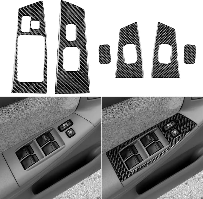 Black Real Carbon Fiber Accessories Car Window Lift Switch Panel Kit Cover Interior Trim Sticker Decal for Toyota Corolla CE LE S 2003 2004 2005 2006 2007 2008/XRS 2005-2006 Sedan 6PCS -A