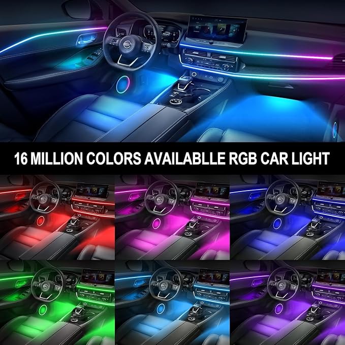 Acrylic Interior Car LED Lights with Wireless APP 6 in 1,Ambient Lighting Kits Fiber Optic Strip LEDs,16 Million Colors Music&DIY Function, Car Decorations Interior Accessories Gifts for Women Men