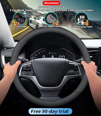 Deer Route Custom-Fit Hyundai Steering Wheel Cover, Premium Leather, Non-Slip, Breathable, B-Style, For Hyundai Accessories