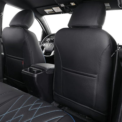 EKR Tacoma Back Seat Covers Custom for Toyota Tacoma (Hybrid) 2024 2025 2026 Double cab TRD Sport,TRD Off-Road,Limited,Trailhunter- Second Row Only,Faux Leather(Black with Blue Trim)