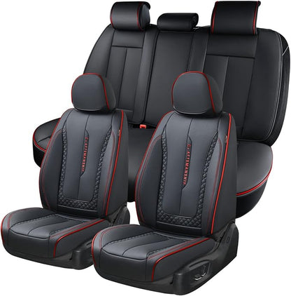 Coverado Car Seat Cover Full Set, Red Seat Covers Front Seats Back Seat Covers, Nappa Leather Waterproof, Car Seat Cushion, Car Seat Protector Universal Fit Most Cars