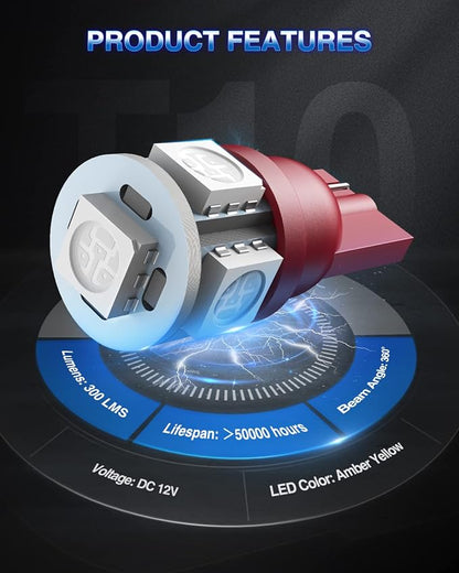 Marsauto 194 LED Bulb Brilliant Red 168 T10 2825 5SMD No Polarity Replacement Bulbs for Car Dome Map Door Courtesy License Plate Dashboard Lights (Pack of 10)