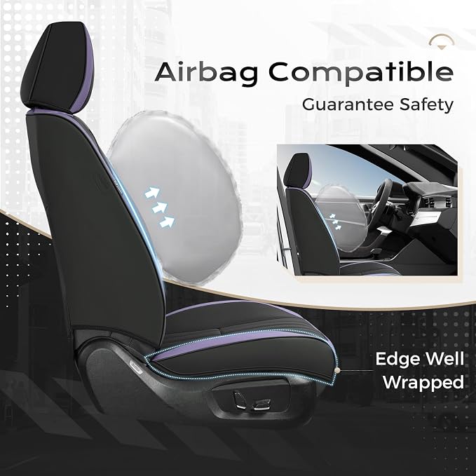 Coverado Car Seat Covers Front Seats, Seat Covers for Cars, Car Seat Protector, 2-Pack Car Seat Cushion Nappa Leather, Waterproof Seat Covers Carseat Cover Universal Fit for Most Cars(Purple&Black)