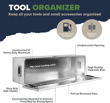 ARKSEN 49 x 15 x 15 Inch Diamond Plate Truck Bed Tool Box, Heavy Duty Waterproof Aluminum Toolboxes Storage Chest with Side Handle & Lock for Pickup Truck Bed, RV & Trailer Silver