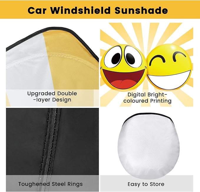Windshield Sun Shade, Car Sun Shade Windshield, Reflector Sunshade Offers Ultimate Protection for Car Interior, Reflective Polyester Blocks Heat for Sedans, Mini SUVs, Hatchbacks - 57 x 31.5 inches