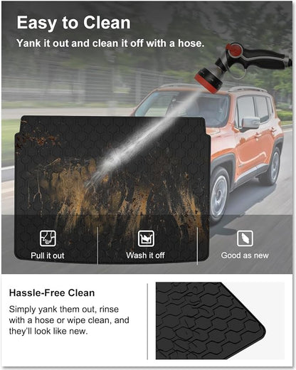 KIWI MASTER Floor Mats & Cargo Mat for 2015-2023 Jeep Renegade, OEM Replacement 82214194 82214195, All Weather Car Mats, Custom Fit TPE Floor Liners, Front & Rear & Tray Trunk Mat Set, Black