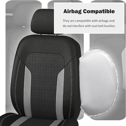 2 Pack Universal Car Seat Cover with Breathable Mesh Backrest,Comfortable Car Seat Protector with Foam Padding and Retaining Buckle,Highly Elastic Car Seat Covers Full Set (Gray)