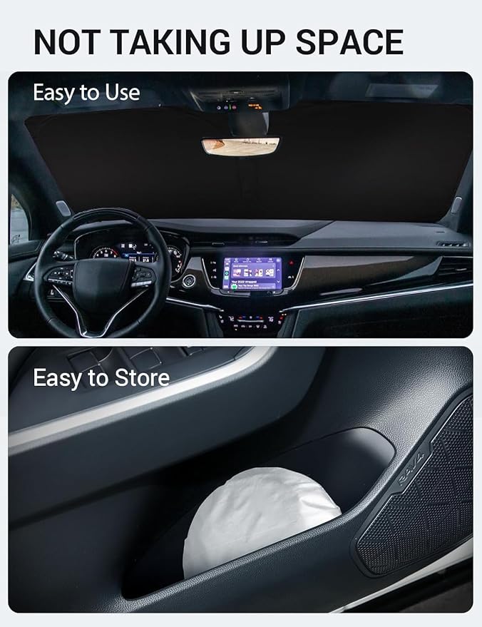 Proadsy Windshield Sun Shade for Cadillac XT6 2020-2025 2026 Foldable Front Sunshade Protector Sun Visor Blocks UV Rays Keep Car Cooler