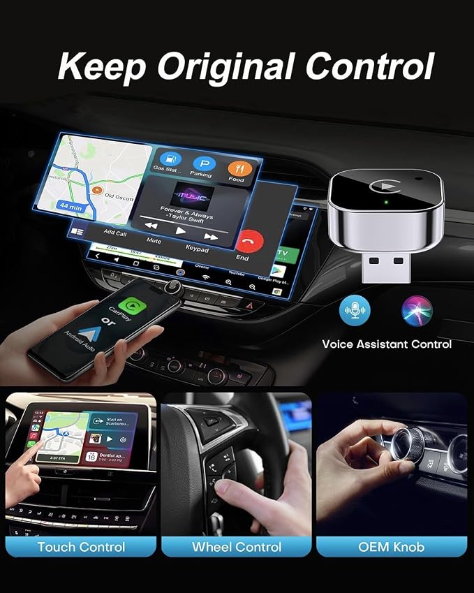 Wireless CarPlay Adapter & Android Auto Dongle, Fast Auto-Connect, Compact Plug & Play Wireless CarPlay Converter for iPhone & Android, USB/USB-C, No Delay, Seamless Reconnection (Black)