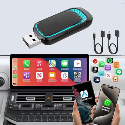 Android Auto Wireless Adapter and Wireless Carplay Adapter 2024 Upgrade,Plug & Play Apple Carplay Dongle Converts Factory Wired to Wireless CarPlay Adapter for iPhone with USB-A to USB-C/USB-A Cable