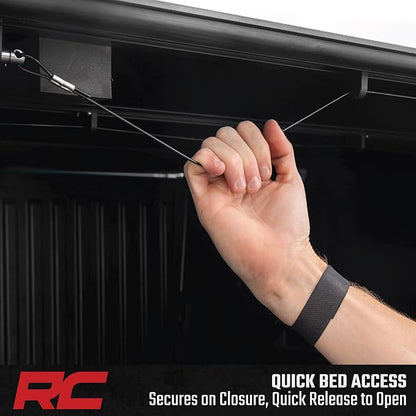 Rough Country Hard Flip Up Truck Bed Tonneau Cover for Dodge Ram 1500 (2009-2018) & 2500 (2010-2025) - Aluminum Tri-Fold Bed Cover, Fits 6'4 (76.3") Bed