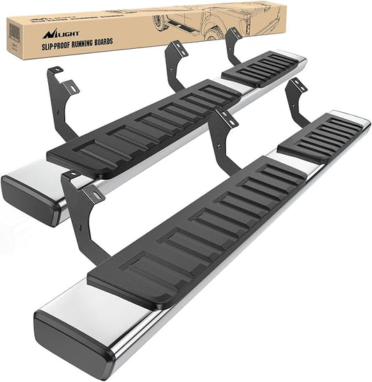 Nilight Running Boards for 2007-2021 Toyota Tundra Double Cab 2 Full-Size Door & 2 Half-Size Door 6 Inch Side Step Nerf Bars Stainless Steel
