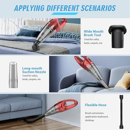 FUOAYOC Handheld Vacuum Cordless,Car Cordless Rechargeable, 6KPA Powerful Suction Hand Held Vacuum with LED Light/Multi Accessories, 1.6lbs Mini Portable Vacuum Cleaner for Home/Car/Office Cleaning