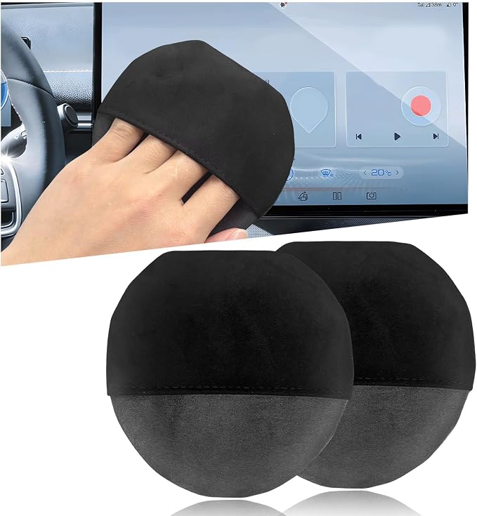 Ohleats Car Screen Cleaner, 4.33"×4.33" Microfiber Auto Screen Cleaning Pad, Foldable Touch Screen Cleaner Cloth for Vehicle Dashboard LCD Display, Interior Car Accessories (Round, 2PCS)