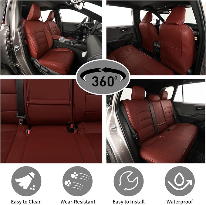 EKR Rav4 Seat Covers Custom Fit for Toyota Rav4 (Hybrid) SE/XSE & (PHEV) GR Sport 2026,Car Seat Cover Full Set for SUV,Factory-Style Interior Upgrade, Easy-Wipe Protection,Faux Leather(Burgundy)