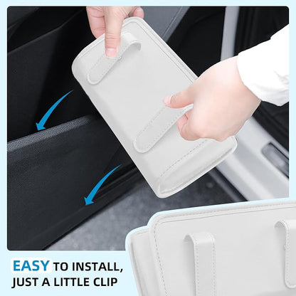 Car Trash Can, Universal Leather Foldable Leakproof Garbage Bins Car Door Organizer Holder (White)