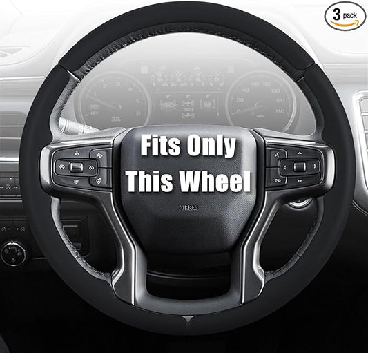 Aimato Customized Steering Wheel Cover for Chevy Silverado 1500 2019-2026/2500 3500 2020-2026/Blazer 2019-2025/Suburban Tahoe 2021-2024,Thin,Anti-Slip,Scratch-Resistant Car Accessory for Chevrolet