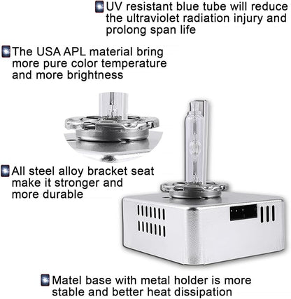 Sinoparcel D5S HID Headlight Bulb with Integrated Ballast - 6000K 35W Xenon Replacement High Low Beam Bulb - Pack of 1
