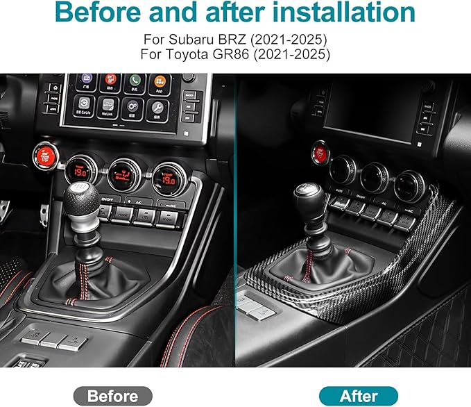 AIRSPEED Hard Carbon Fiber for Toyota GR86 Subaru BRZ 2021 2022 2023 2024 2025 Gear Shift Panel Outer Frame Cover Center Console Interior Trim Accessories, Black