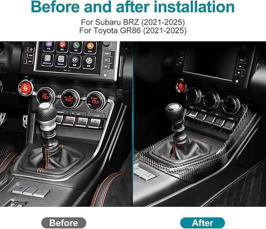 AIRSPEED Hard Carbon Fiber for Toyota GR86 Subaru BRZ 2021 2022 2023 2024 2025 Gear Shift Panel Outer Frame Cover Center Console Interior Trim Accessories, Black