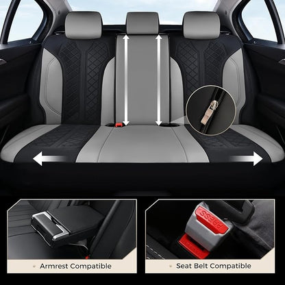 Coverado Automotive Seat Covers Full Set, Luxury Car Seat Covers, Leather Seat Covers, Mesh Design, Black Driver Seat Protectors, Universal Fit for SUVs, Trucks, Sedans