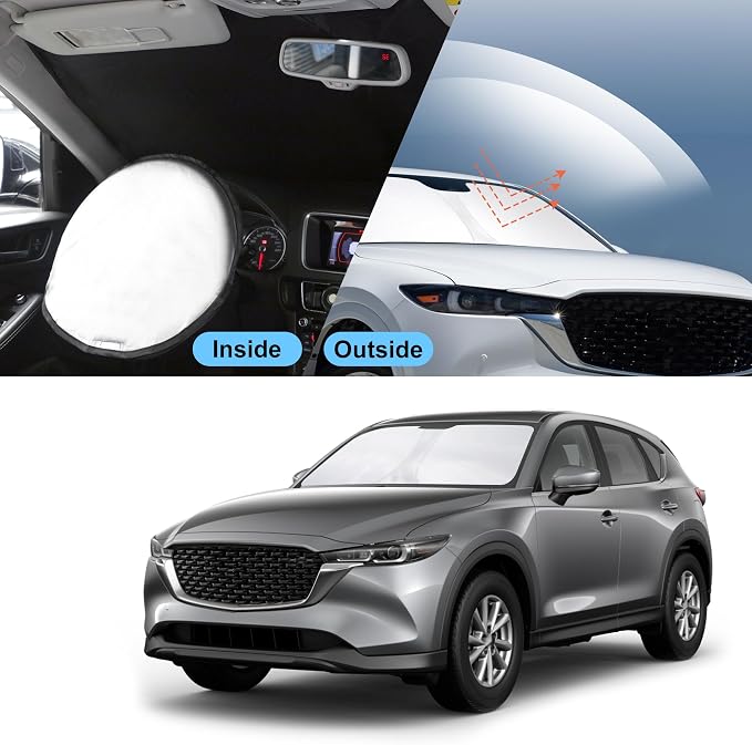 TINGLU Sun Shade for Mazda CX5 CX-5 2017-2025 2026 Accessories Windshield Sun Shade Window Shade UV Rays Protection Sun Visor Cover with Steering Wheel Sunshade Storage Bag