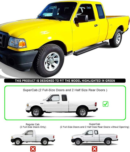 APS Running Boards (Nerf Bars Side Steps Step Bars) Compatible with Ford Ranger Mazda B-Series 1999-2011 Super Cab 4-Door (Stainless Steel Black Powder Coated 5 inches)