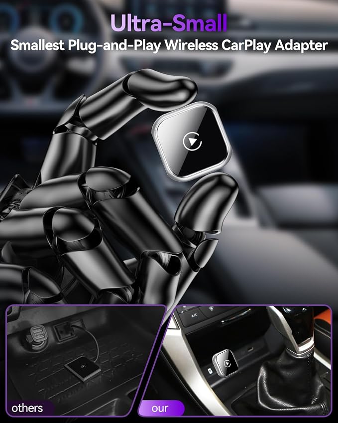 2026 Upgrade Wireless CarPlay Adapter for iPhone, Convert Factory Wired to Wireless CarPlay Dongle, Plug and Play Fast Auto-Connect, Low Latency Car Gadget for 2015+ OEM Wired Cars & iOS 10+