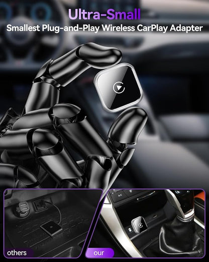 2026 Upgrade Wireless CarPlay Adapter for iPhone, Convert Factory Wired to Wireless CarPlay Dongle, Plug and Play Fast Auto-Connect, Low Latency Car Gadget for 2015+ OEM Wired Cars & iOS 10+