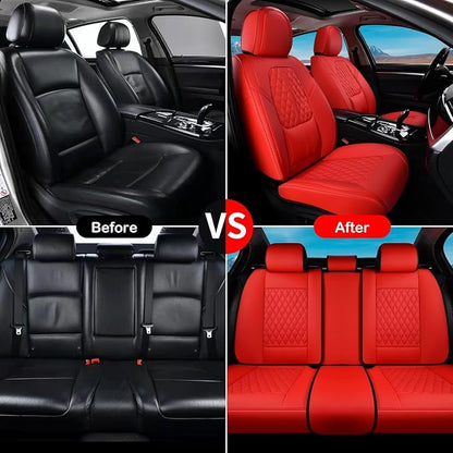 Coverado Car Seat Covers Full Set, Automotive Front and Rear Seat Covers with Backrest, Nappa Leather Car Seat Protectors Waterproof, Universal for Most Vehicles