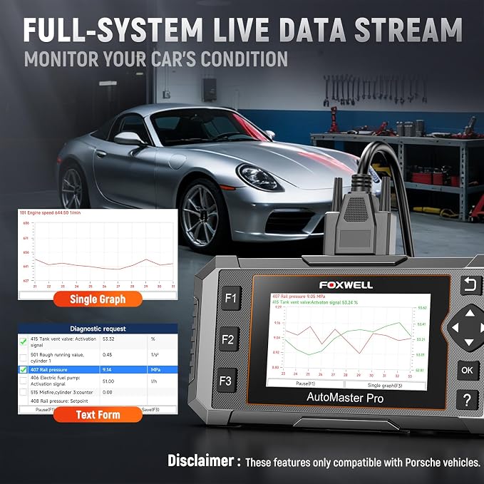 FOXWELL NT510 Pro OBD2 Scanner fit for Porsche, 2-in-1 Diagnostic Tool & 12V Battery Tester, Full System Bi-Directional Control Code Reader with All Resets, Oil Reset & Battery Registration Tool