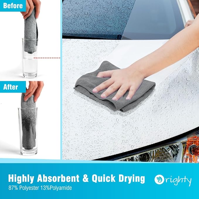 Orighty Grey Microfiber Cleaning Cloth, Microfiber Towels for Cars, Highly Absorbent Car Cleaning Supplies, Lint Free Cloths Clean Rags for Car Care, House, Kitchen, 12x11 inch, Pack of 24