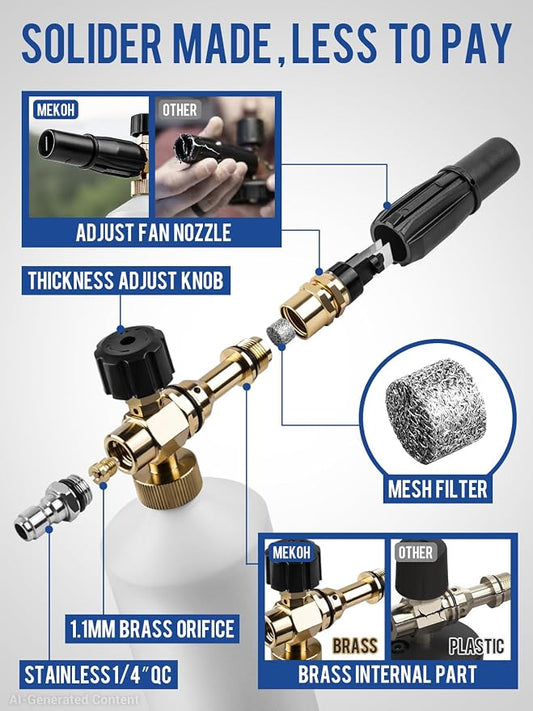 MEKOH Foam Cannon for Pressure Washer, 4000psi Car Wash Foam Gun, 1 Liter Foam Sprayer, Pressure Washer Soap Attachment with 1/4" Quick Connector, Snow Soap Blaster with 5 Nozzles for Car Detailing