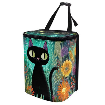 Talayituse Teal Cat Flower Print Car Trash Bin, Large Size Auto Trash Can Adjustable Portable Garbage Can with Lid, Vehicle Hanging Bag for Headrest Front Back Seat