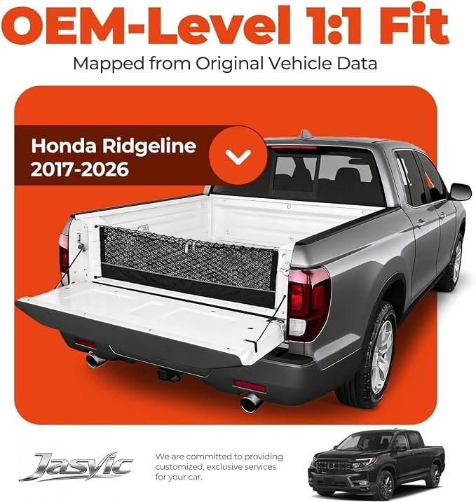 3-Layer Cargo Net for Honda Ridgeline 2017-2026, Zoned Storage Truck Bed Net with Foldable Zippered Bottom Bag, Heavy-Duty Cargo Organizer Netting for Camping, Trips & Everyday Use