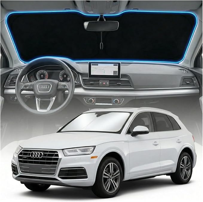 for Audi Q5 Sun Shade Windshield Cover - Custom Fit Q5 Accessories 2018-2023 2024 2025 2026 Sunshade Foldable UV Protection & Heat Shield Sun Visor Accessories