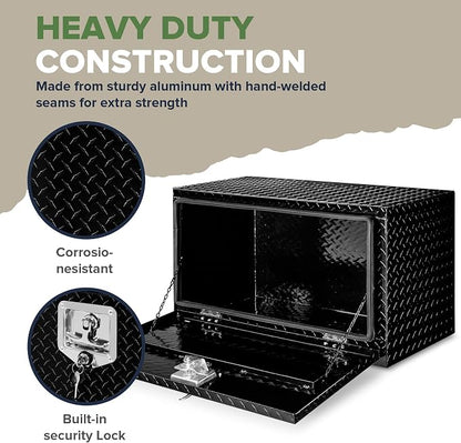 ARKSEN 30 x 17 x 18 Inch Underbody Tool Box, Heavy Duty Aluminum Diamond Plate Waterproof Square Storage Organizer Chest with T-Handle Lock & Keys for Pickup Truck, RV & Trailer – Black