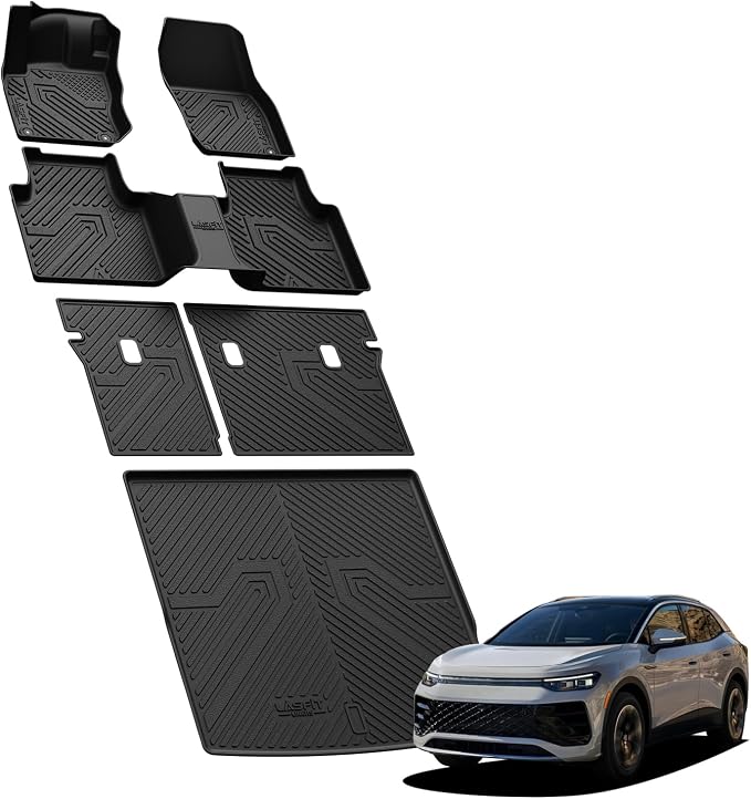 LASFIT Floor Mats for Volkswagen Tiguan 2025 2026, All-Weather Protection TPE Car Mats 2 Rows Floor Liners & Trunk Mats & Seatback Mats Full Set for VW Tiguan Accessories, Black