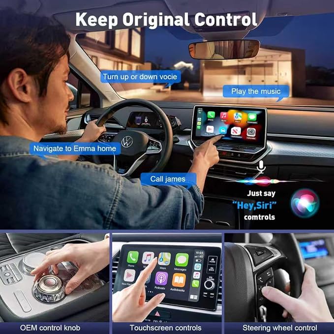 UANTIN Wireless CarPlay Adapter for Apple iPhone iOS 10+ & Cars from 2015+, Mini Edition, Converts Factory Wired to Wireless CarPlay Dongle Plug & Play, USB A/C