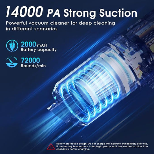 Cordless Car Vacuum Cleaner, 4-in-1 Mini Handheld Vacuum with Blower/Inflator/Deflator, 14kPa Suction, 2 Modes, Type-C Rechargeable for Car, Desk, Keyboard
