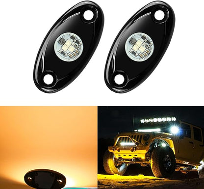 2 Pods LED Rock Lights, Ampper Waterproof LED Neon Underglow Light for Car Truck ATV UTV SUV Offroad Boat Underbody Glow Trail Rig Lamp (Yellow)
