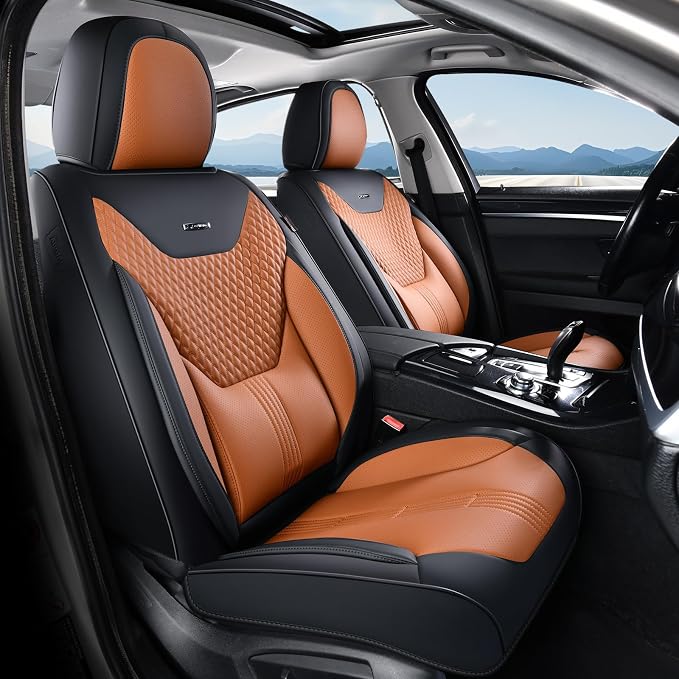 Coverado Car Seat Covers with Lumbar Support, Front Covers for Cars, Universal Automotive Seat Cover, Waterproof, Leather Car Seat Cushion, Interior Seat Protectors for Most Cars