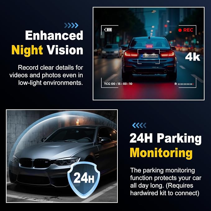 4K+2K Dash Cam Front and Rear, Free 64GB Card Included, 5.8GHz WiFi Dash Camera for Cars, Built-in G-Sensor, 3.2” IPS Screen, 170°Wide Angle, Night Vision, 24 Parking Mode, Black