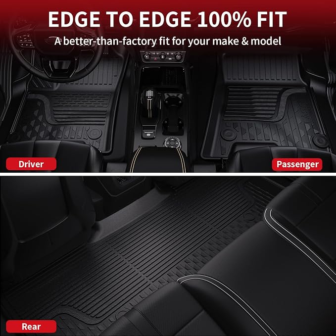 LASFIT Floor Mats 2025 2026 for Ram 1500 Crew Cab Without Rear Under-Seat Factory Storage Bucket Seat (Not for Quad Cab), All Weather TPE Custom Fit Car Mats Floor Liners 1st & 2nd Row, Black