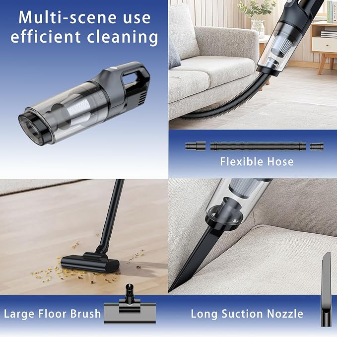 1.1lbs Lightweight Cordless Handheld Vacuum, 5-in-1 Rechargeable Portable Car Vacuum Cleaner with Washable Filter & Multi-Nozzles, Powerful Pet Hair Remover for Home, Office & Car Detailing