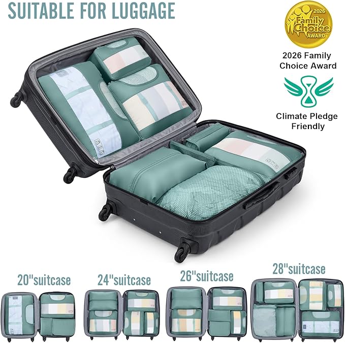 Veken 8 Set Packing Cubes for Travel Essentials,Anti-Wrinkle Buckled Suitcase Organizer for Shoe & Toiletry Bag,Carry On Luggage Bag with 99+ Count Mesh Holes for Airplane & College Dorm Accessories