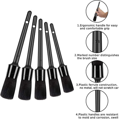 HMPLL 9pcs Auto Car Detailing Brush Set/ Interior Cleaning Kit Includes 5 Soft Premium Detail Brush, 3 Wire Brush & 1 Vent Cleaning Brush for Cleaning Interior, Dashboard, Engines, Leather, Wheel